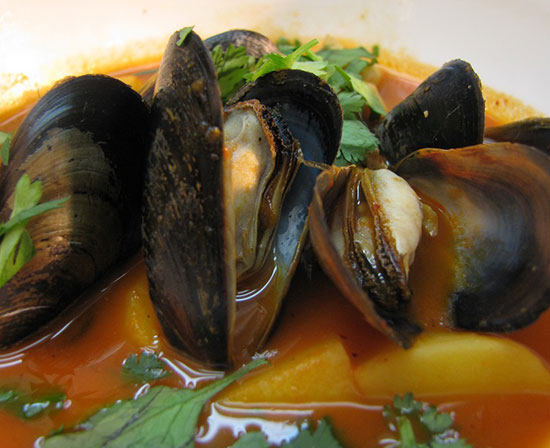 Mexican fish and mussel soup with guajillo chiles