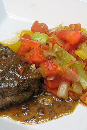 rib eye steak with Hungarian lecso (ratatouille)