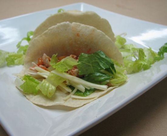 chicken tacos with homemade corn tortillas and fillings