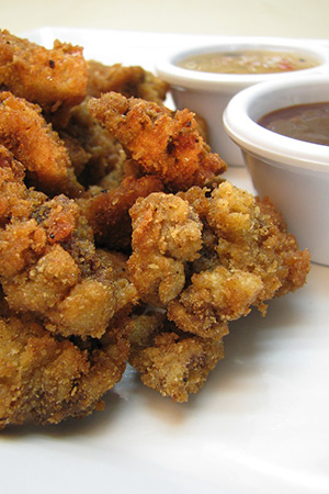 Hungarian breaded chicken liver with dipping sauces