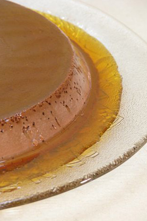 Mexican chocolate flan with caramel sauce