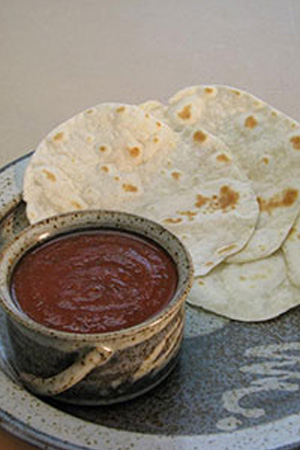 homemade flour tortillas and salsa