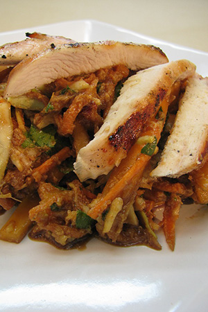 Thai cabbage papaya salad with chicken and peanuts