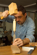 trimming tenon shoulders with chisel